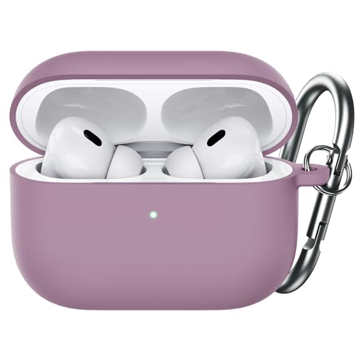JETech Aggiornato Cover Custodia Silicone per AirPods Pro (2a/1a Gen 2023/2022/2019) con Portachiavi, Interno PC Rigido, Antiurto Protettiva Pelle Guscio, LED Frontale Visibile (Viola Polvere)