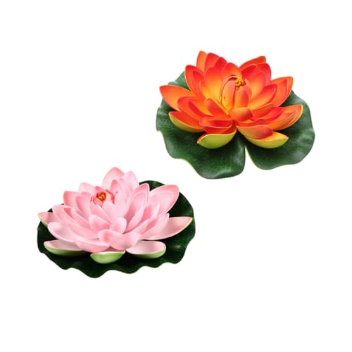 BCOATH 2個 素材使用 軽量変形防止 フェイク蓮花 オレンジ 浅粉 水槽池用自然風睡蓮装飾 浮遊式ガーデンアクセント 写真撮影小物にも
