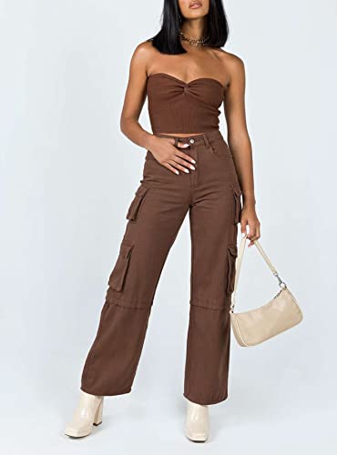 FIANUS Y2K Strapless Going Out Twist Front Tube Tops for Women Trendy Sexy Summer Coffee Bandeau Crochet Crop Top Cute Ribbed Knit Sweater Tank Tops Shirts - Image 4