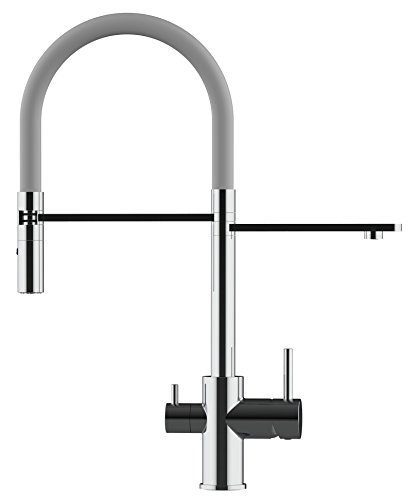3 Wege Wasserfilter Chrom Küchenarmatur mit grau 2strahl Handbrause/Profi/Restaurant/Haus Wasserhahn für alle gaengigen filtersysteme geeignet /