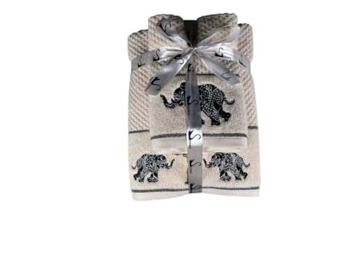 Image of SENSES By Riba Cotton Embroidered Towel Set, 550 GSM Soft & Absorbent, Antimicrobial, Oeko-Tex Certified | Ideal for Home & Gifting, Pack of 4 (2 Bath 27 inchX50 inch + 2 Hand Towels 16 inchX26 inch) - Style 16