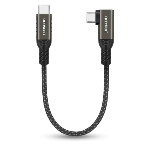 aceyoon 240W USB C auf USB C Kabel Kurz 20cm, 5A Typ C PD Kabel Winkel Nylon Schnellladekabel Typ C 90 Grad Kurz mit E-Marker Chip f&uuml;r iPhone 16 15 Plus Pro Max, f&uuml;r Galaxy, f&uuml;r Huawei, usw