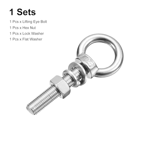 Image of uxcell Lifting Eye Bolt, 1 Set M14 x 80mm Eye Bolt with Nut Washer 304 Stainless Steel Shoulder Lifting Ring Eye Bolt for Hanging Item