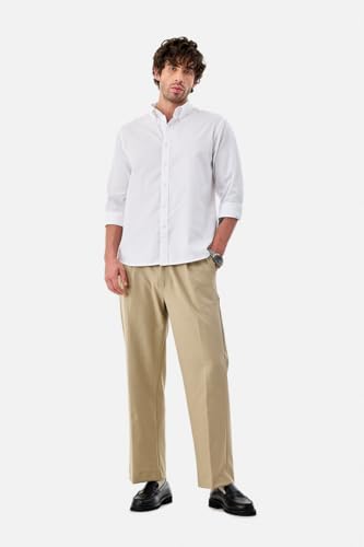 Image of SNITCH Men Casual Trousers| Baggy Fit Mid Rise Solid Plain Front Style | Breathable Cotton Blend & Lightweight Linen Fabric for Summer & Everyday Outings