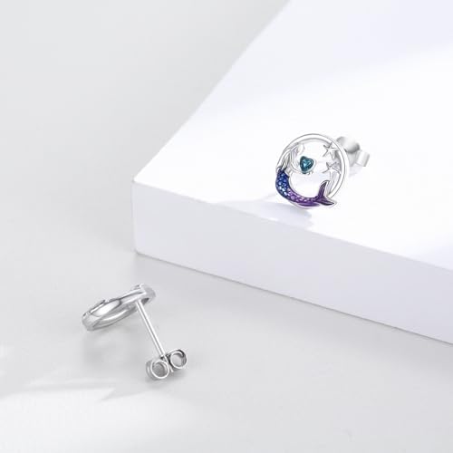 Mermaid/Axolotl/Shark/Octopus Earrings Ocean Stud Earrings for Women 925 Sterling Silver Ocean Animal Beach Theme Jewelry Birthday Gifts for Girlfriend Ocean Animal Lovers3