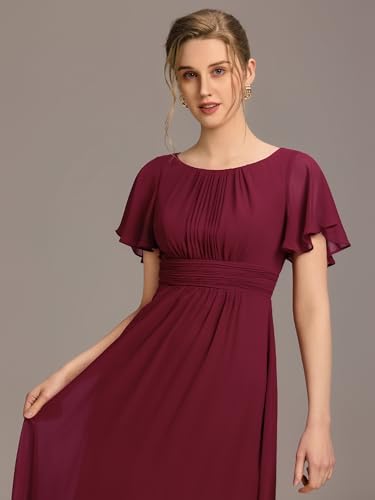 Image of Ever-Pretty Women's Spring Elegant Round Neck Short Sleeve Chiffon Empire Waist Floor Length Formal Dresses Bridesmaid Dress