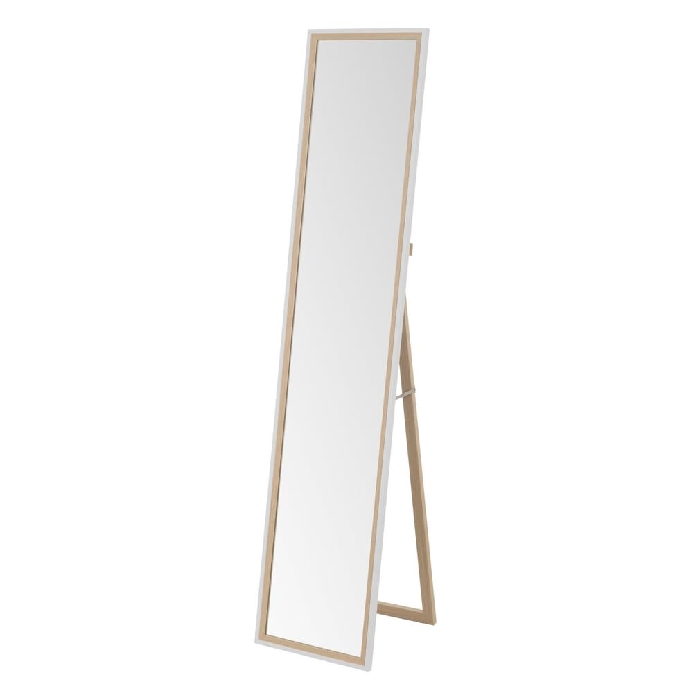 LOLAhome Espejo De Pie Cuerpo Entero Blanco Y Natural | Espejo Grande Suelo Habitación Dormitorio o Vestidor 154 Cm | Espejo Decorativo con Marco De Madera