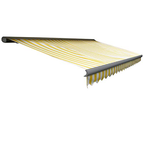 Mendler Elektrische Kassetten-Markise T122, Vollkassette Volant 4x3m - Polyester Gelb/Weiß, grau