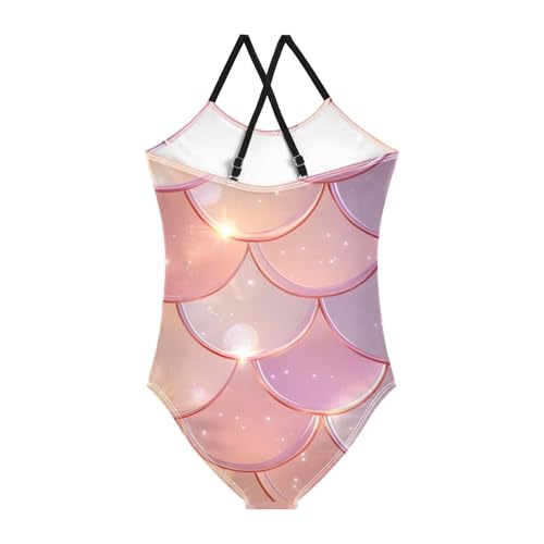 Bolaz Girls Swimsuits One-Piece Bathing Suits Multicolor Kids Sport Summer Beach Swimwear for 3-10 Years Old-Pink Gold Dragon Scales Pattern2