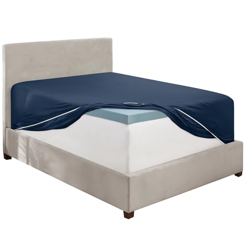 Image of Hearth & Harbor Extra Deep Pocket Twin Fitted Sheet - Fits 18 to 24 Inch Mattress - Ultra Soft 1800 Microfiber, Wrinkle-Free & Breathable - Hotel Luxury Fitted Sheet Only, Navy