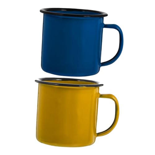 TOPPERFUN Tazza Smaltata Retrò Da 250ml Manico, Set 2 Pezzi, Resistente All’usura Per Casa e Picnic, Tazza D’acqua e Caffè Vintage Facile Da Pulire, Antiscivolo e Stabile Per Uso Quotidiano