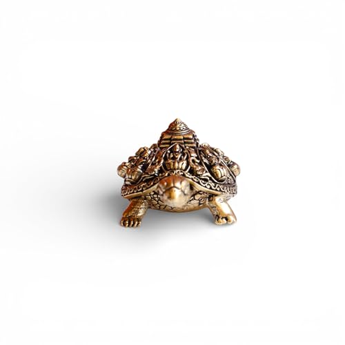 Image of Brass Finecrafted Ashta Lakshmi Tortoise in Antique Gold Finish | Shri Yantra Engraved On Tortoise | Ideal for Decor, Vastu & Goodluck | Length : 3 Inch. Weight: 55 Grams