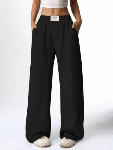 Image of Girls Wide Leg Sweatpants Baggy Pants with Pockets | Elastic Waistband, Side Pockets, Relaxed Silhouette, for School, Travel and Everyday Casual Wear