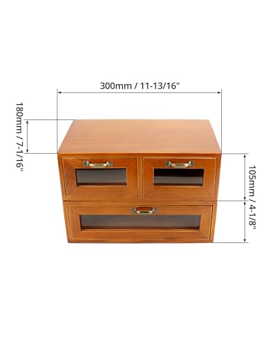 Image of QWORK Wooden Box Organizer, Wood Desktop Storage Cabinet with 3 Drawers, Dark Brown