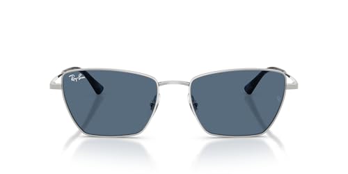 RAY-BAN Occhiali da sole unisex Nowness Full Rim – Argento – Blu scuro, 56 mm