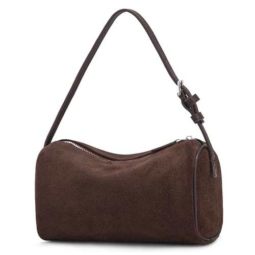 Sumrains Suede Leather Crossbody Bag for Women: Small Barrel Purse for Ladies - Designer Hobo Bags Shoulder Handbags (Coffee)