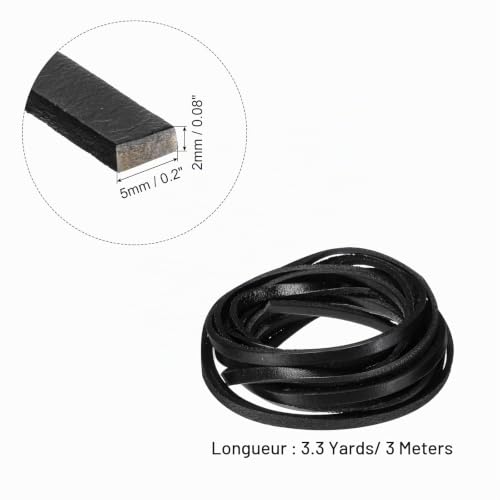 QUARKZMAN 3 Mètres de Cordon en Cuir Plat de 5 mm, Bandes de Laçage en Cuir pour Les Loisirs Créatifs Noir – vue 2