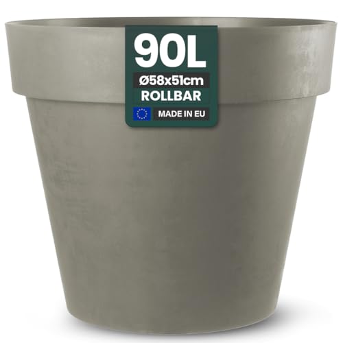 Kreher XXL Blumenkübel mit Rollen in 79 und 58 cm Durchmesser, Anthrazit und Weiss. Robuster Pflanzkübel, Übertopf Gross für Blumen, Bäume, aussen und innen. (Braun, XL-Ø58cm)
