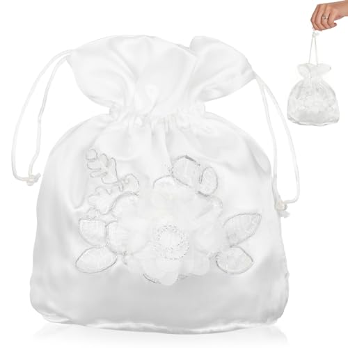 Bolso de novia satinado con encaje floral y cierre de cuerda miniatura 1