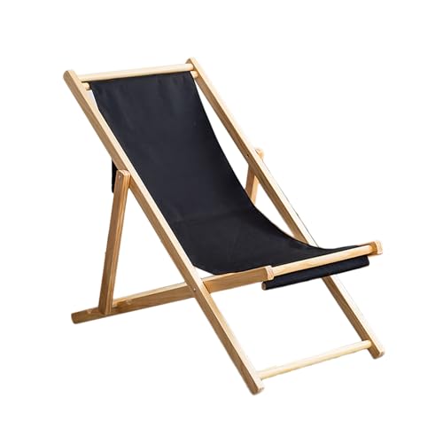 リクライニングチェア アウトドアチェア 折り畳み椅子 省スペース ベーシック ガーデンチェアー シェーズロングソファ 布製 枕付き 肘掛けき camping chair ラウンジチェア キャンプ 椅子 喫茶店 ビーチベッド おしゃれ (木製 - ブラック)