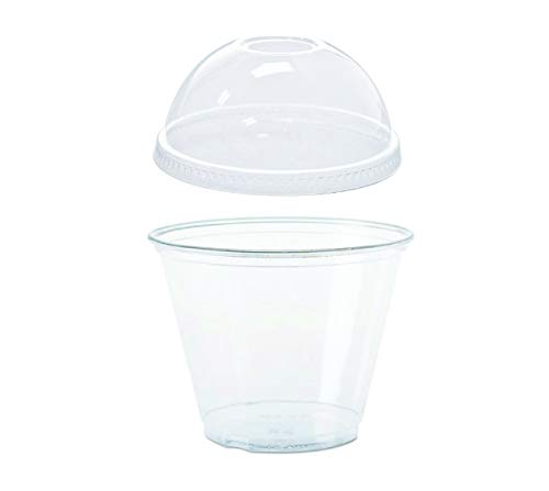 50 count Clear PET Plastic 9 oz Squat Cup and No-Hole Dome Lid, Parfait Cup w/Signature Party Picks
