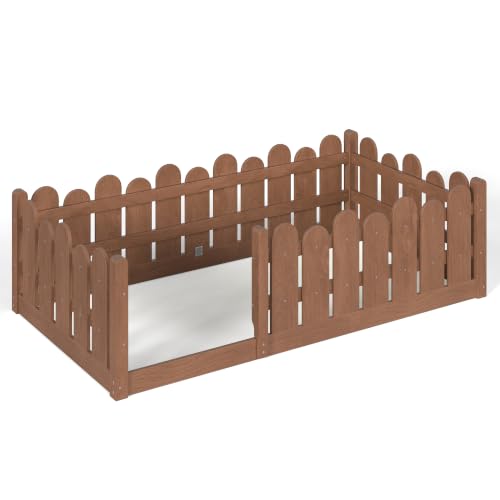 Image of Bellemave Twin Size Kids Montessori Floor Bed,Floor Bed Frame with Rounded Safety Guardrail,Solid Wood Montessori Bed for Girls Boys,Brown