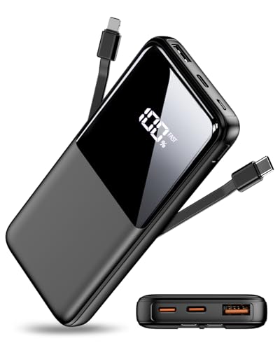 26800mAh Power Bank, USB C Schnellladung Tragbares Ladegerät mit 3 Anschlüssen & 2 integrierten Kabeln, Powerbank Externer Akku...