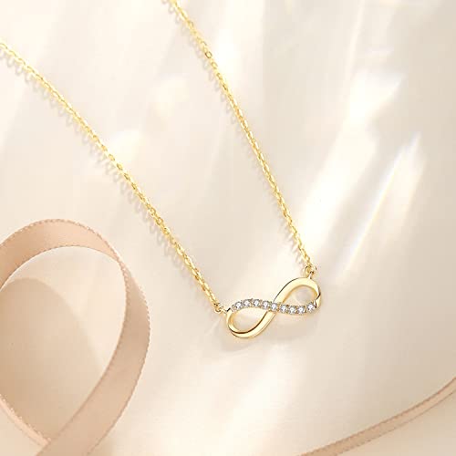 Fancime 14K Solid Yellow Gold Small Infinity Diamond Pendant Forever Love Necklace Fine Dainty Jewelry Anniversary Birthday Mother's Day Gifts For Women Girlfriend, 16" + 2" Extender (0.072Cttw, I-J Color, Si2 Clarity) #TOP1