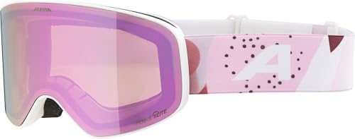ALPINA FERNIE Q-LITE - Verspiegelte Skibrille für Kinder, Kontrastverstärkende & Polarisierte OTG Gläser, ideal für Brillenträger, Mit 100% UV-Schutz, white-rose matt/rose