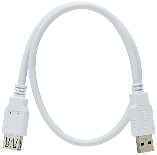 Premium Cord USB 3.0 Extension Cable 50 m, Data Cable SuperSpeed up to 5 Gbit/S, Charging Cable, USB 3.0 Type A Female to Male, 9 Pin, 3X Shielded, Colour: White, Length 0.5 m