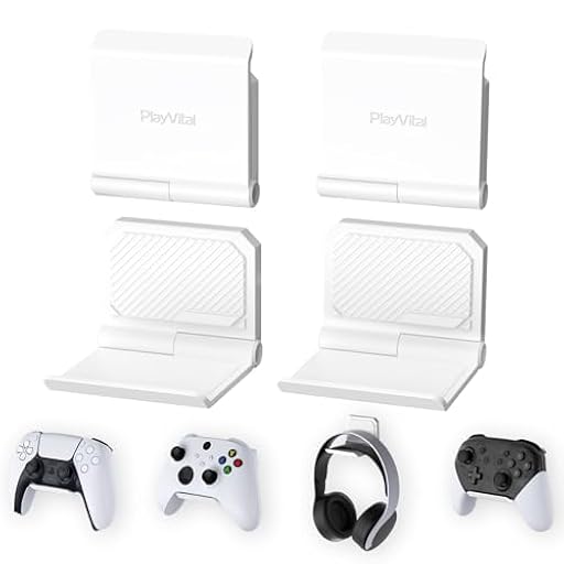 PlayVital 4 Kits Soporte de Pared Plegable para Mandos y Auriculares - Soportes Compatible con ps5/4 y Pulse 3D, Stand para Xbox Series X/S, Base de Pared para Nintendo Switch Pro (Blanco) | Ya disponible en tu tienda friki favorita! En mundofriki.es! PlayVital 4 Kits Soporte de Pared Plegable para Mandos y Auriculares - Soportes Compatible con ps5/4 y Pulse 3D, Stand para Xbox Series X/S, Base de Pared para Nintendo Switch Pro (Blanco) | Ya disponible en tu tienda friki favorita! En mundofriki.es!