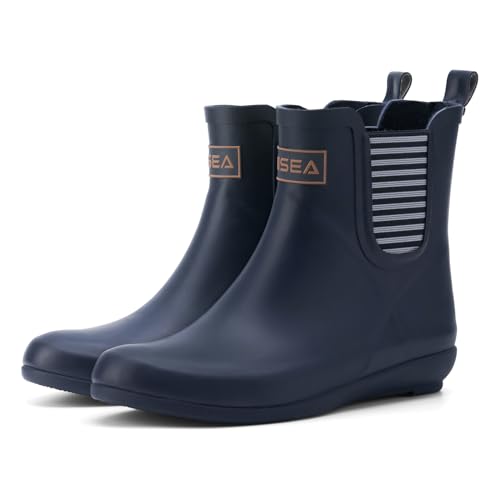 HISEA Rubber Rain Boots for Women Waterproof Chelsea Boots Short Ankle Rain Shoes Wedge Heel Anti-Slipping Rainboots for Ladies with Comfort Insole Lightweight Stylish Outdoor Work Booties