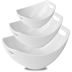Gomakren Serving Bowls with Handles, Serving Dishes, Porcelain Salad Bowls Mixing Bowl for Entertaining, Nesting Bowl Set of 3, Microwave Dishwasher Safe, 15/28/47 oz, White