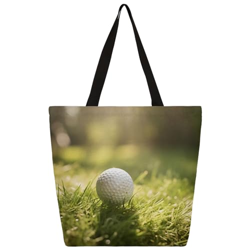 Mularoka Lawn Golf Large Capacity Canvas Tote Bag Stylish Handheld Shoulder Bag Reusable Shopping Bag for Work Travel Beach Trips Shopping