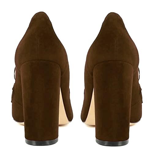 Image of MOOMMO Women Chunky Block Heel Pumps Round Closed Toe Slip On Oxford Loafers Shoes High Heels Snakeskin Work Pump Suede Loafer for Office Ladies Classic Formal Business Professional 4-13 M US