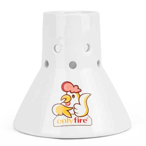 onlyfire Ceramic Beer Can Chicken Holder Ceramic Chicken Roaster Rack Vertical Poultry Chicken Cooking BBQ Accessories Great for Grill Oven or Smoker