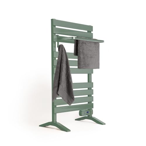 CREATE / Warm Towel 500W / Toallero eléctrico Verde Sage con Patas con Estante / 103x5x55 cm/para Suelo o Pared, Temporizador, Pantalla LCD, bajo Consumo