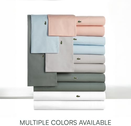 Lacoste 100% Cotton Percale 4-Piece Sheet Set – Lightweight and Ultra-Soft Bedding with Deep Pockets, Wrinkle-Resistant, Hypoallergenic and Durable, Oeko-Tex Certified – White, Queen - Thumbnail 3