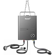 Ranein Portable Propane Tankless Water Heater 34,000 BTU 1.32 GPM with Thermostatic Control and Chain for Camping RV Outdoor Shower
