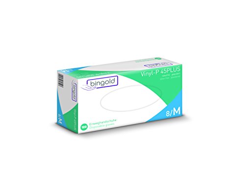 BINGOLD 604622 PW wegwerp-vinylhandschoenen anatomische pasvorm in poedervorm CE CAT 1, hoogte 65 cm, maat M (verpakking van 100 stuks)