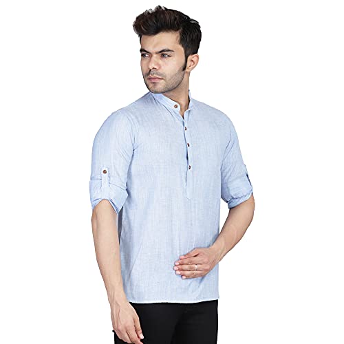 Image of TAHVO Men's Casual Cotton Kurta Shirt, Short Kurta