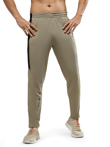 Image of TECHNOSPORT Men's Slim Fit Mid Rise Solid Trackpant with Techno Dry for Gym, Workout & Sports