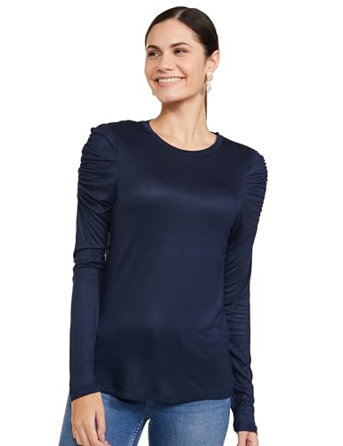 Image of Marks & Spencer Womens Solid Viscose Crew Neck Regular Fit Long Sleeve Top
