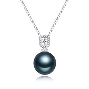 YAMI Pearl Necklace for Women,11-12MM Round Cultured Pearl, 925 Sterling Silver Necklace with 18+2IN Adjustable Chain – Elegant Luxury Jewelry Gift for Women, Blue/Black/Purple Pearl