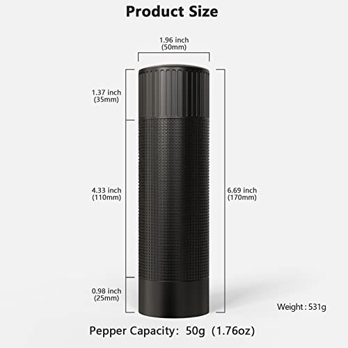 Luvan Pepper Grinder Mill, Heavy Duty Aluminum Manual Pepper Mill, Professional Grade Pepper Grinder with Stainless Steel Blade and Adjustable Coarseness, Black Pepper Mill Grinder Refillable Gift Set