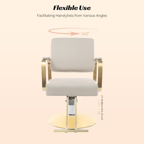 Image of Salon Chair,Barber Chair with Hydraulic Height Adjustable & 360 Swivel,Black Hair Salon Styling Chairs for Hair Stylist for Home, Barber Shop and Beauty Salon (Beige+Gold)