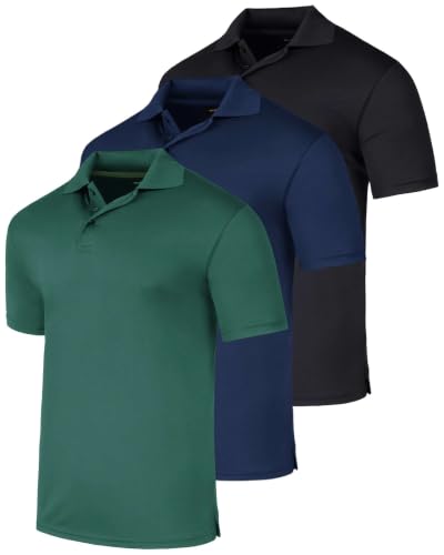 Image of 3 Pack:Mens Quick Dry Fit Polo Shirt Short Sleeve Golf Tennis Clothing Active Wear Athletic Performance Tech Sports Essentials Moisture Wicking Casual Dri-Fit T Shirts Set
