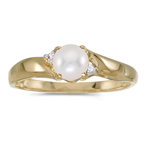 10k Yellow Gold Freshwater Cultured Pearl And Diamond Ring (Size 9)