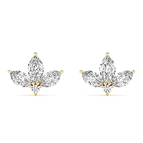 0.50Ctw Lab-Grown Diamond 3 Marquise-Cut 14K Gold Cluster Stud Earrings, Yellow Gold #TOP20