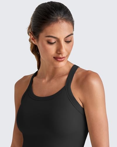 Image of G4Free Barefeel Cropped Workout Tops for Women Built in Bra Removable Padded Longline Sports Bras Racerback Yoga Tops